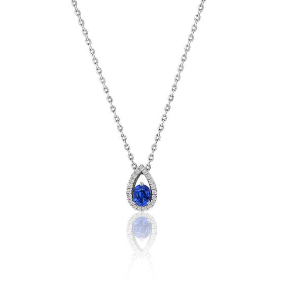 Collier Tennis Saphir Bleu Et Diamants Synthétiques - Finition Or Blanc - Neuf Avec étiquettes