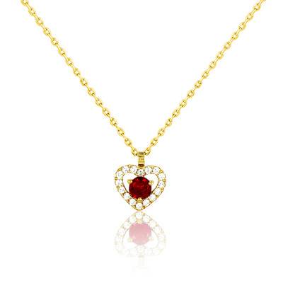 Collier Or Jaune 18 Carats (750) Et Rubis - Pendentif Rond, Pierre Naturelle, Occasion