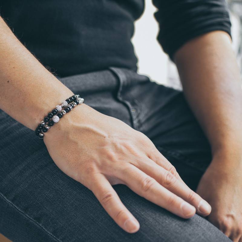 Bracelet Mortuaire Noir Zircons acier Lauren Steven Ocarat