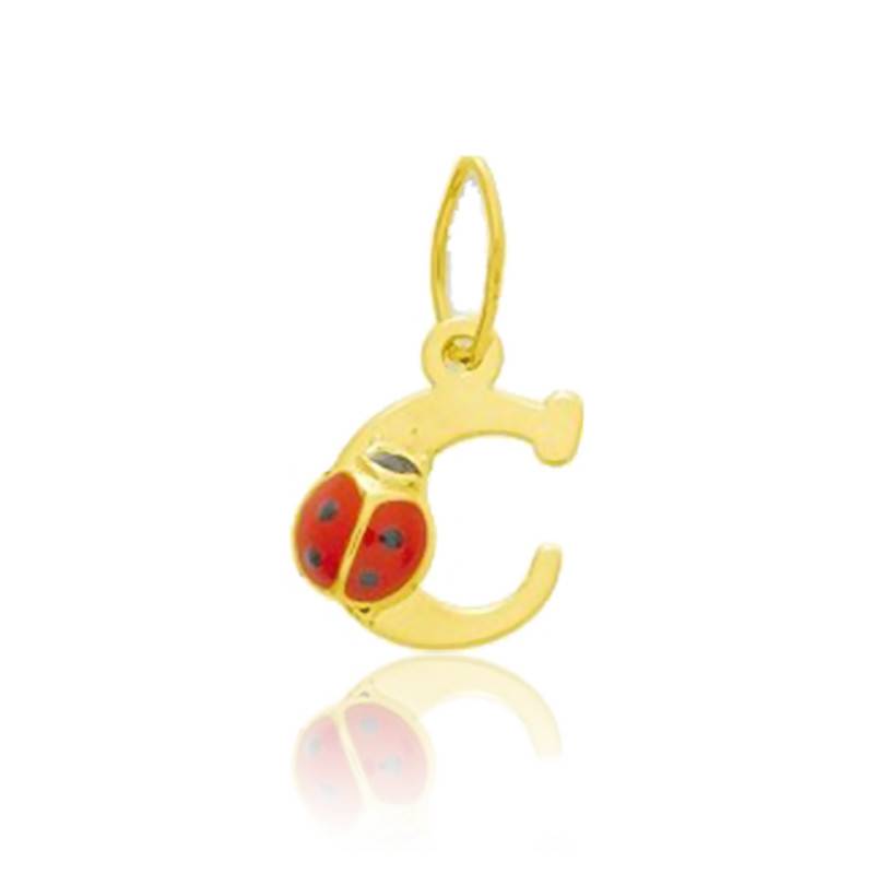 Pendentif Lettre C Coccinelle Rouge Noire Or Emanessence Ocarat