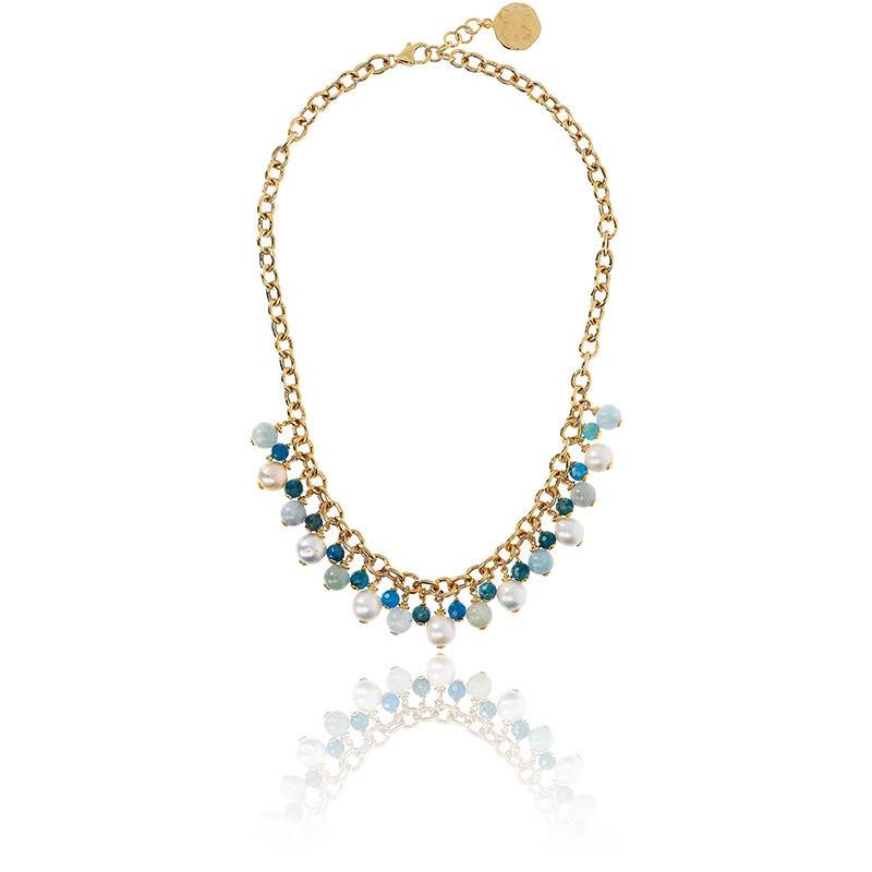 Collier Plaqué Or 18K Avec Pendentif Aigue-marine - Bijou Français - Neuf Avec étiquettes - Livraison Rapide