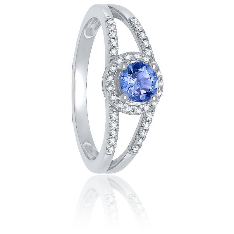 Bague En Or Blanc 14K Avec Tanzanite Et Diamants – 1,14 Carat, Naturelle Et élégante