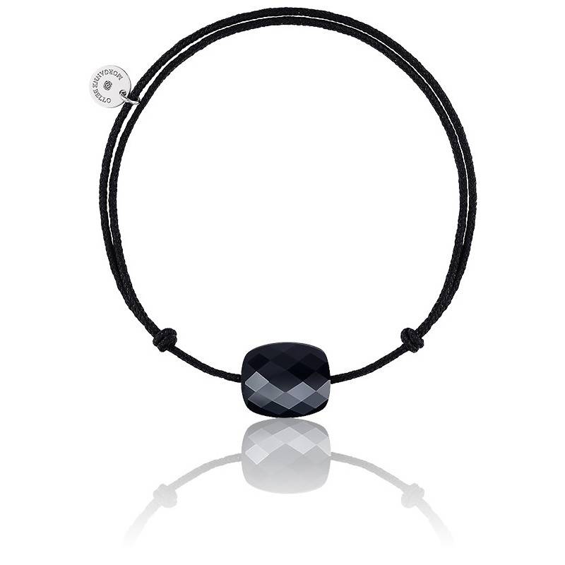 Bracelet En Cordon Noir Et Sa Pierre Onyx En Forme Coussin Ocarat