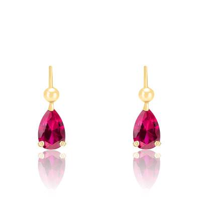 Boucles D'oreilles Dormeuses Or Rose Flash Et Argent Sterling - Rubis Synthétique, 18 Mm