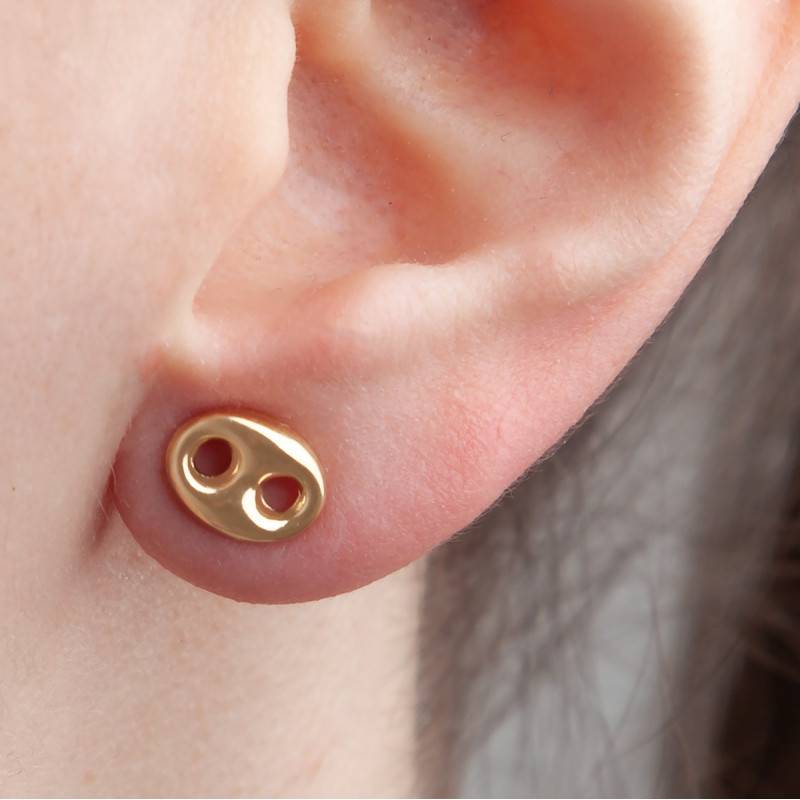 Boucles D'oreilles Puces Grain De Café – Plaqué Or 18 Carats, Fermoir Clous