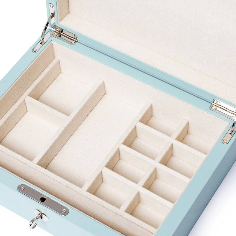Boîte De Rangement Décorative En Bois Turquoise Et Or - Avec Serrure Et Charnières - 20,1x9,4x5,8 Cm