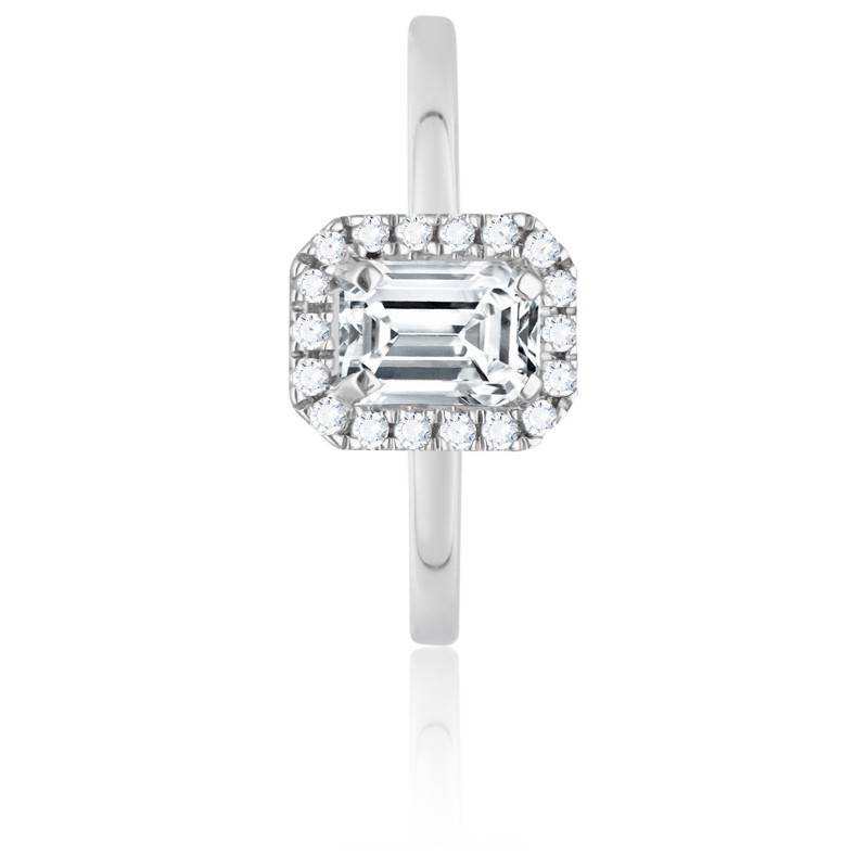 Bague De Fiançailles Diamant Radiant 1 Carat - Or Blanc 14 Carats - Créée En Labo - Taille 6.5 Et Personnalisable