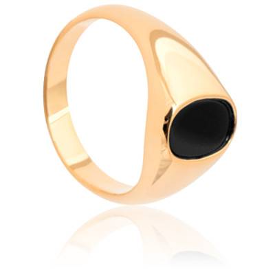 Chevalière T62 Plaqué Or 18K 5 Microns - Aigle Gravé Sur Onyx Noir, Marque Dolly-Bijoux
