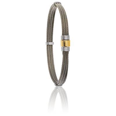 Bracelet Homme Acier Câble Et Plaqué Or - Taille 20 Cm - Neuf Avec étiquettes - Marque Petugons