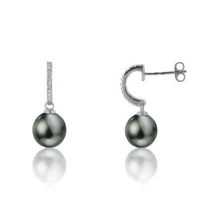 Boucles D'oreilles Or Blanc 18 Carats Avec Perles De Tahiti - Clous, Neuves Sans Emballage